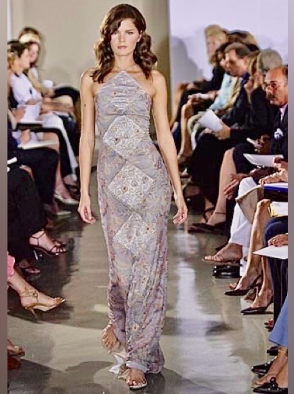 Vintage BADGLEY MISCHKA S/S 2003 Embellished Diamond Silk Halter Gown